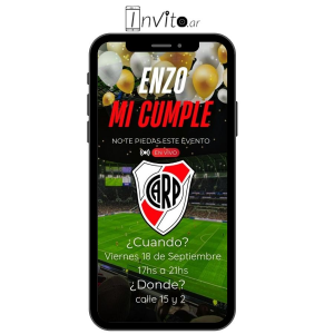 Pronto invitación digital cumpleaños River Plate modelo c19