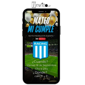 Pronto invitación digital cumpleaños Racing Club modelo c21