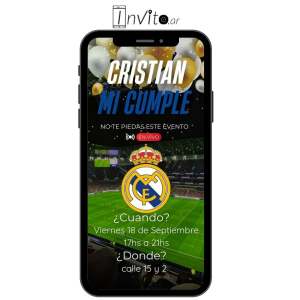 Pronto invitación digital cumpleaños Real Madrid modelo c28